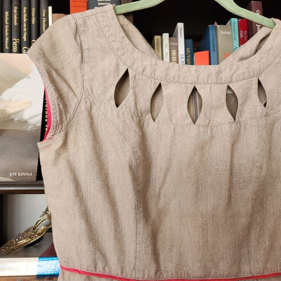 People Tree Gray and Pink Cotton Cut Out Dress US 6 UK 12 - Picture 2 of 10